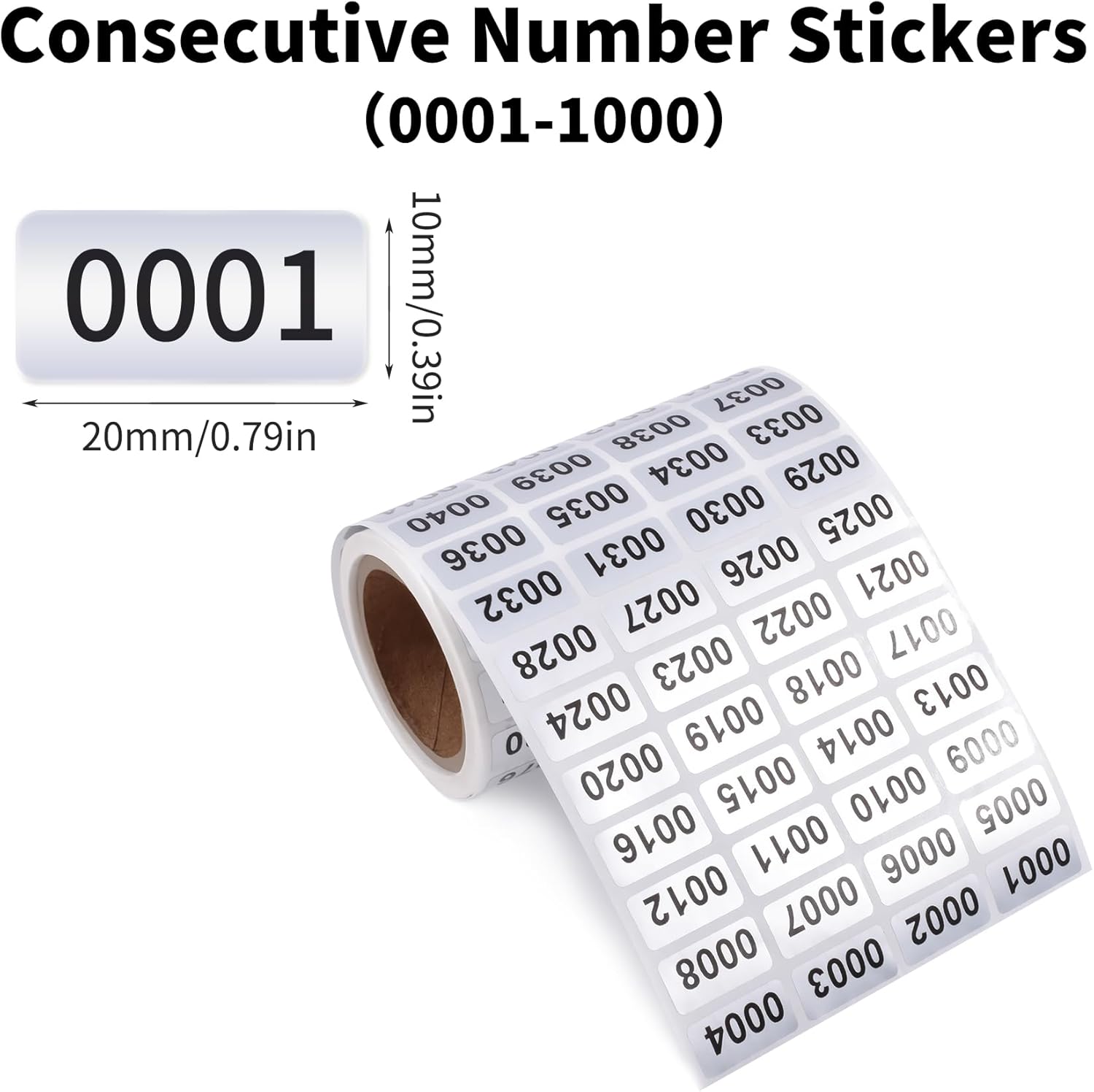 Skweawert 1-1000 Consecutive Number Inventory Stickers Self Adhesive Waterproof Labels Office Warehouse Numbering Classification Black Printing on Silver Sticker 0.79 x 0.38 Inch - Image 2