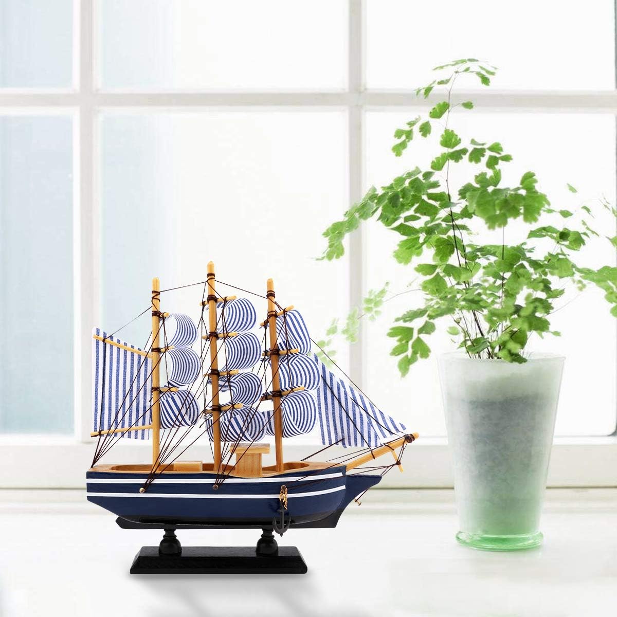 Dedoot Sailboat Model Decor, Wooden Sailing Boat Nautical Decor 7"x8" Model Ship for Ocean Theme Party and Room Decoration, Photo Props - Image 7
