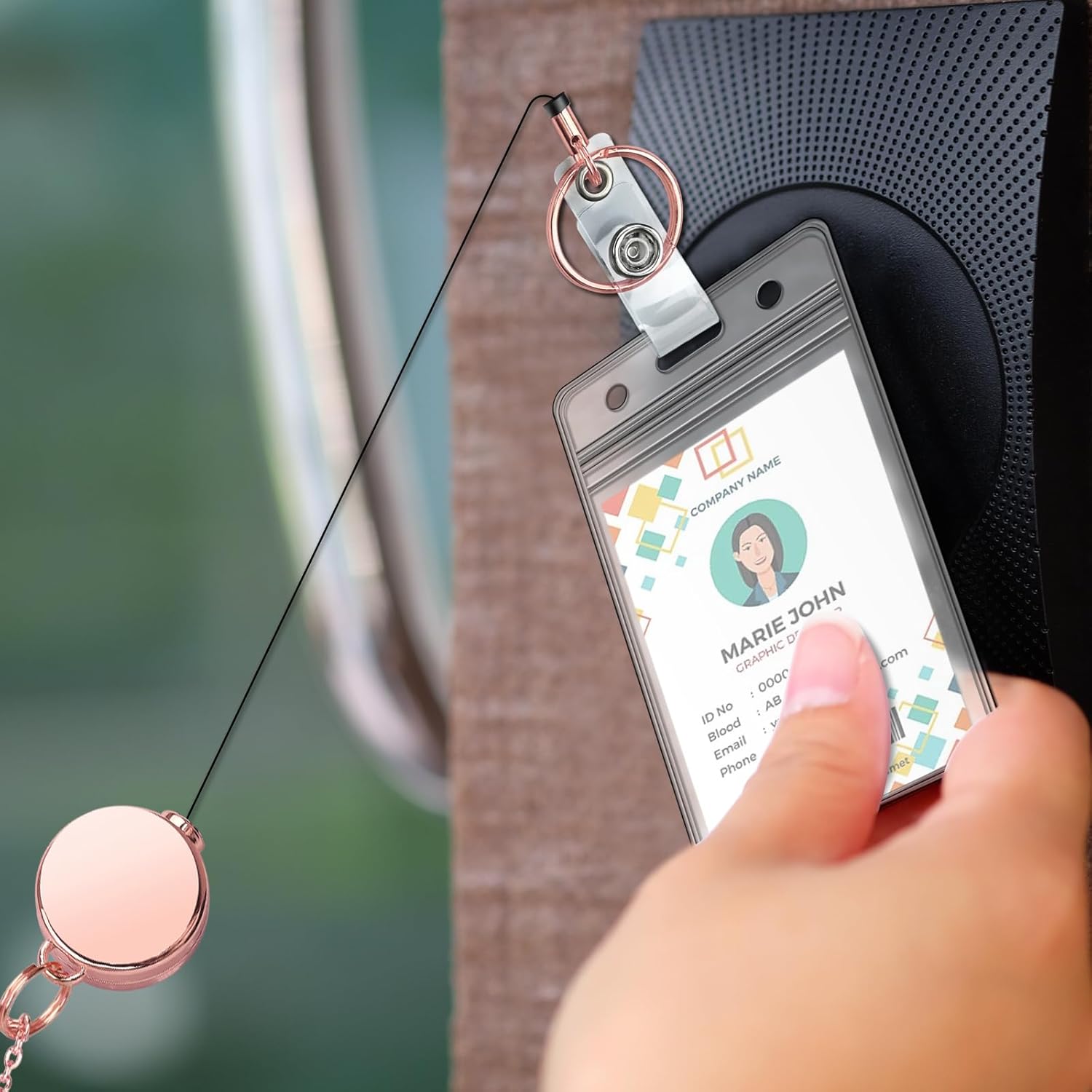 3 Pack Retractable Badge Reel Lanyard with 6 Pcs Waterproof ID Holder Retractable Stainless Steel Badge Reel Lanyard with ID Holder for Girl Women Teacher Adults (Black, Silver, Rose Gold) - Image 5