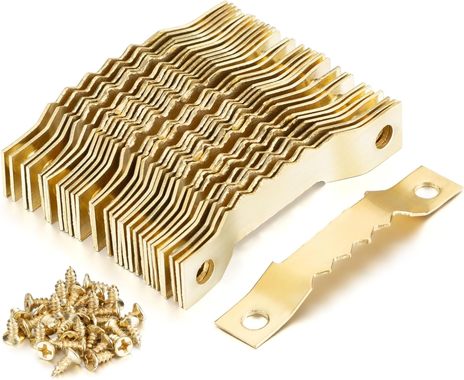YHYZ Sawtooth Picture Hangers Bulk (Small ), 30pcs Gold Sawtooth Hangers / Hooks with 60pcs Screws, for Picture Frame Painting Photos Artwork Clock Home Decoration (30 Sets, Small)
