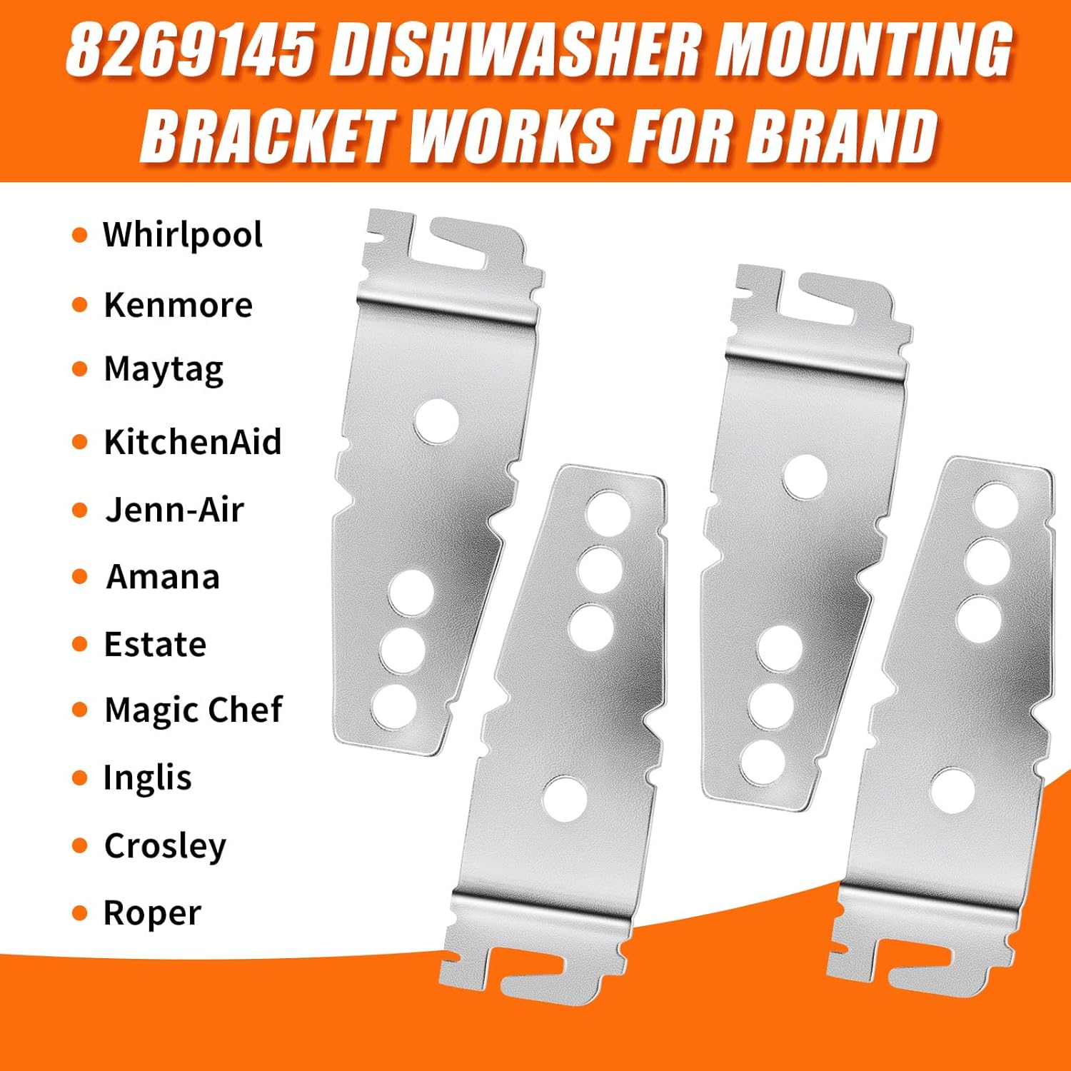 4 Pack 8269145 Dishwasher Mounting Bracket Replacement Parts with Screws Exact Fit for Kenmore Whirlpool KitchenAid Dishwasher, Replaces 8269145 WP8269145VP - Image 7