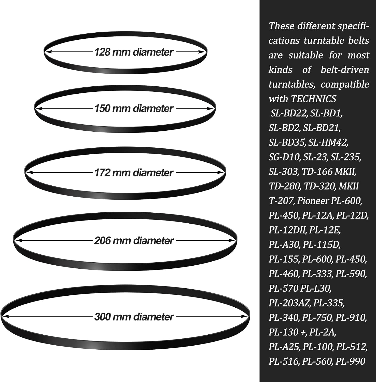 10 Pieces Turntable Belt Different Specifications Machine Recorder Rubber Belt for Repair Replacement Maintenance Most Kinds of Belt-Driven Turntables, 5 Sizes - Image 2