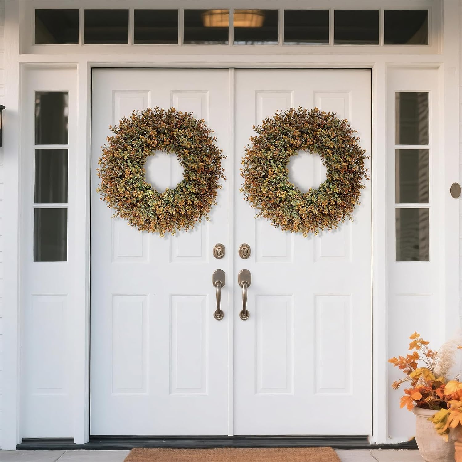 26'' Large Fall Wreath for Front Door, Porch, Window- Artificial Boxwood Leaves Outdoor Autumn Wreath for Home, Farmhouse Wall Thanksgiving Day Harvest Festival Decor - Image 5