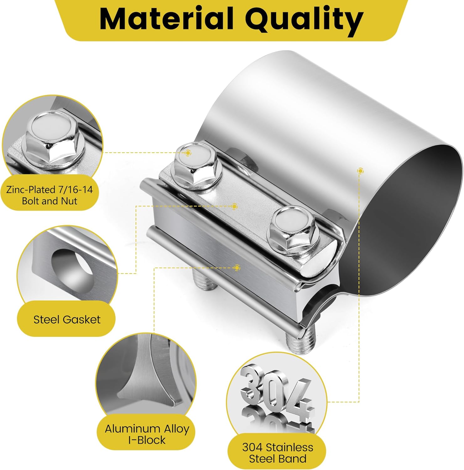 ZEHCLP 2 Pcs 1.75 inch Exhaust Clamp 1 3/4 Butt Joint 304 Stainless Steel Band Clamp Sleeve Couple Catalytic Converters,Muffler (2, 1.75 inch) - Image 4