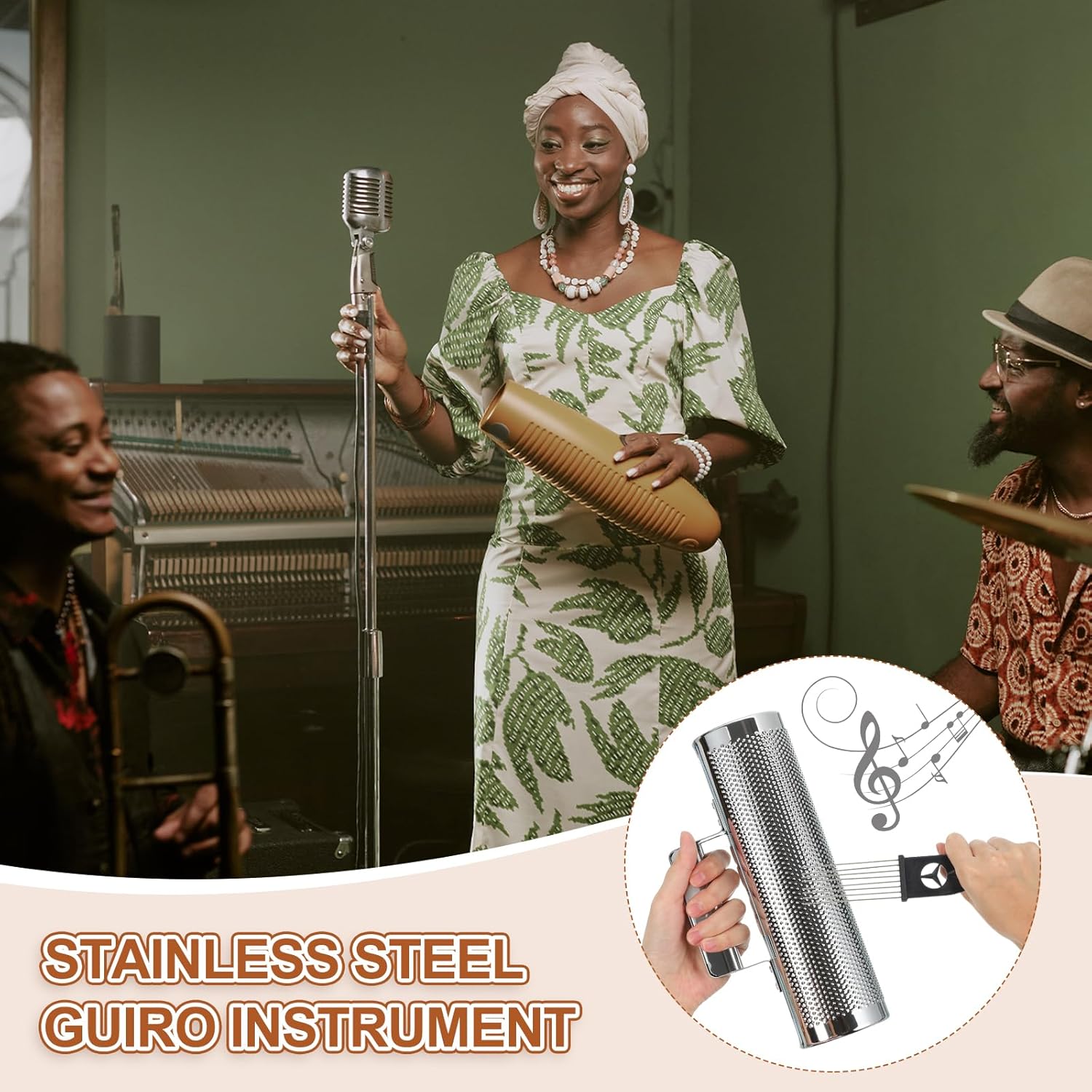 MECCANIXITY Stainless Steel Guiro Shaker Instrument 3" x 10" Latin Percussion Instrument with Scraper Musical Training Tool Metal Guiro for Band Sand Hammer Performance - Image 4