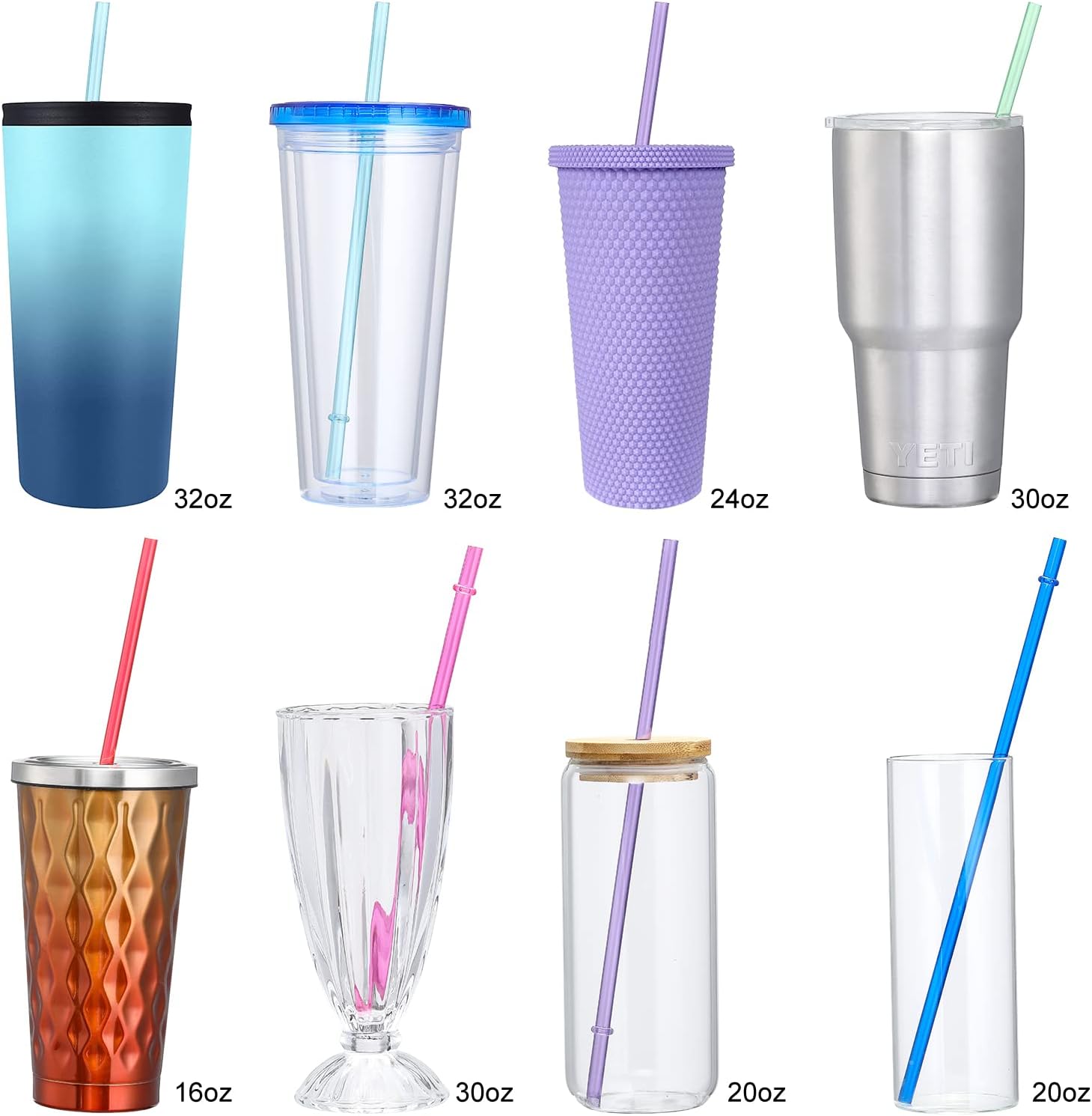24 PCS, Reusable Straws with 4 Brushes, 10.5" Long Tritan Hard Plastic Straws, 12 Colors Translucent Replacement Drinking for 16OZ-32 OZ Tumblers, Cups, Jars, Stanley, YETI, Starbucks, BPA Free - Image 4
