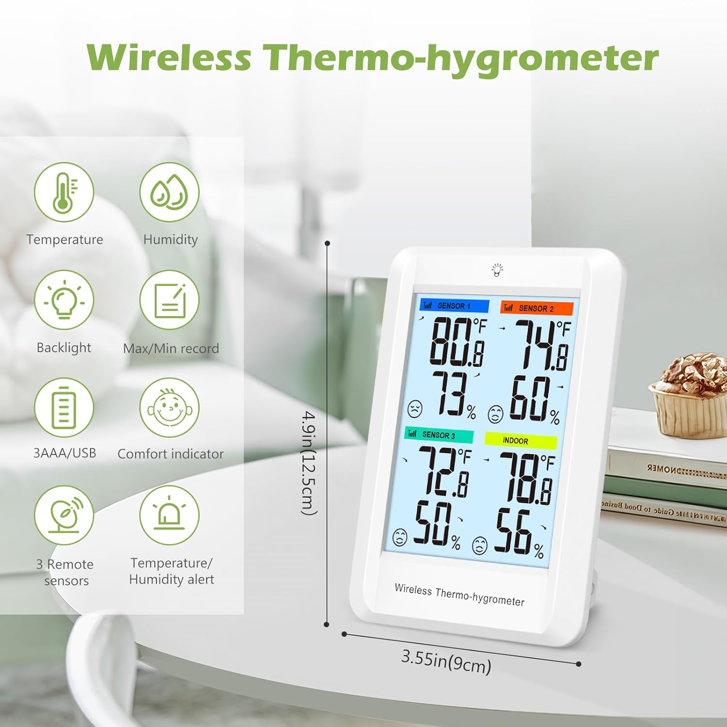 KeeKit Indoor Outdoor Thermometer, Wireless Digital Hygrometer Thermometer with 3 Remote Sensors, Temperature Humidity Monitor with Alarm Function, Replaceable °C and °F for Home - Image 3