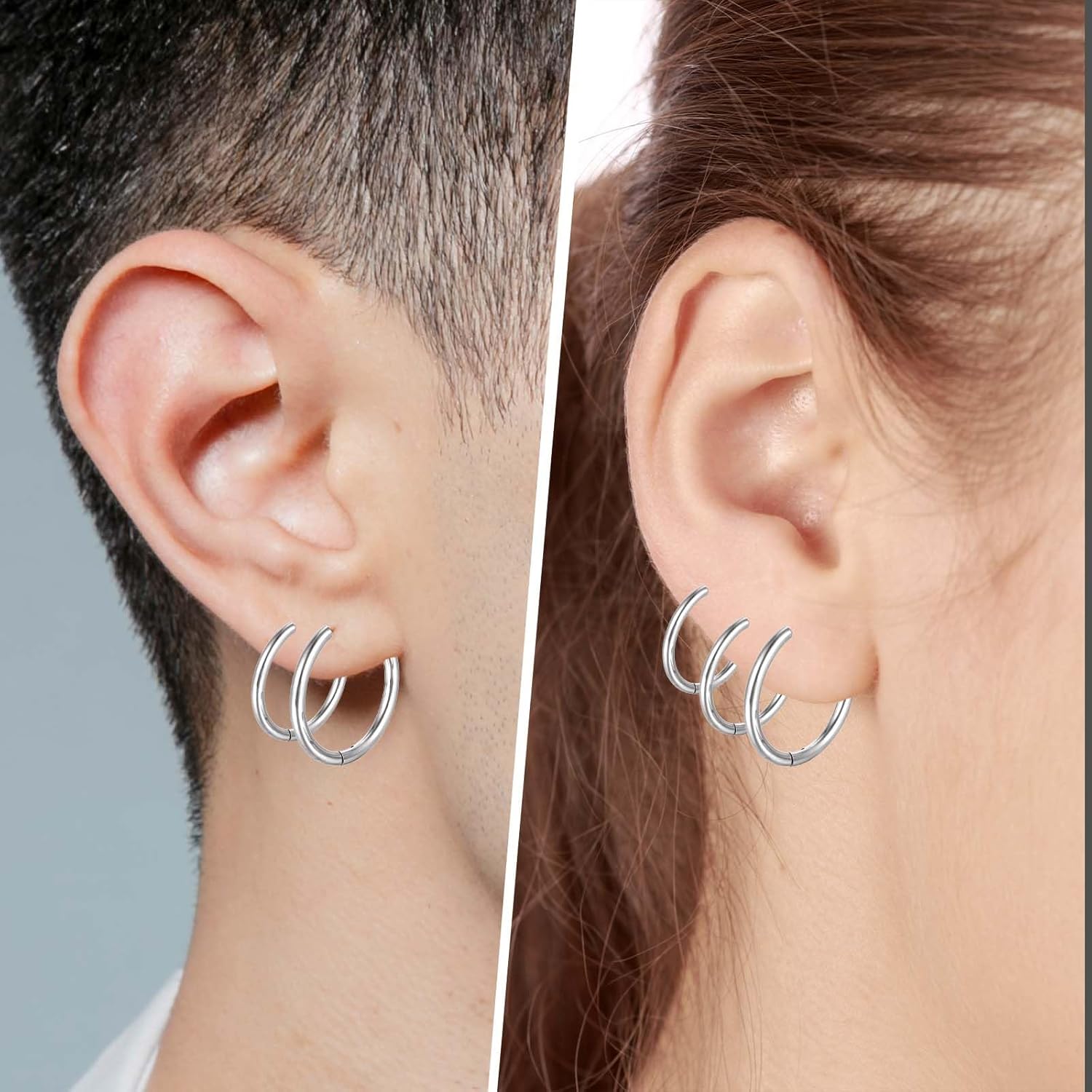 Mabor 5 Pairs Stainless Steel Hoop Earrings for Women Men Silver Small Stainless Steel Huggie Hoop Earrings Piercings Cartilage 8mm,10mm, 12mm,14mm, 16mm - Image 3