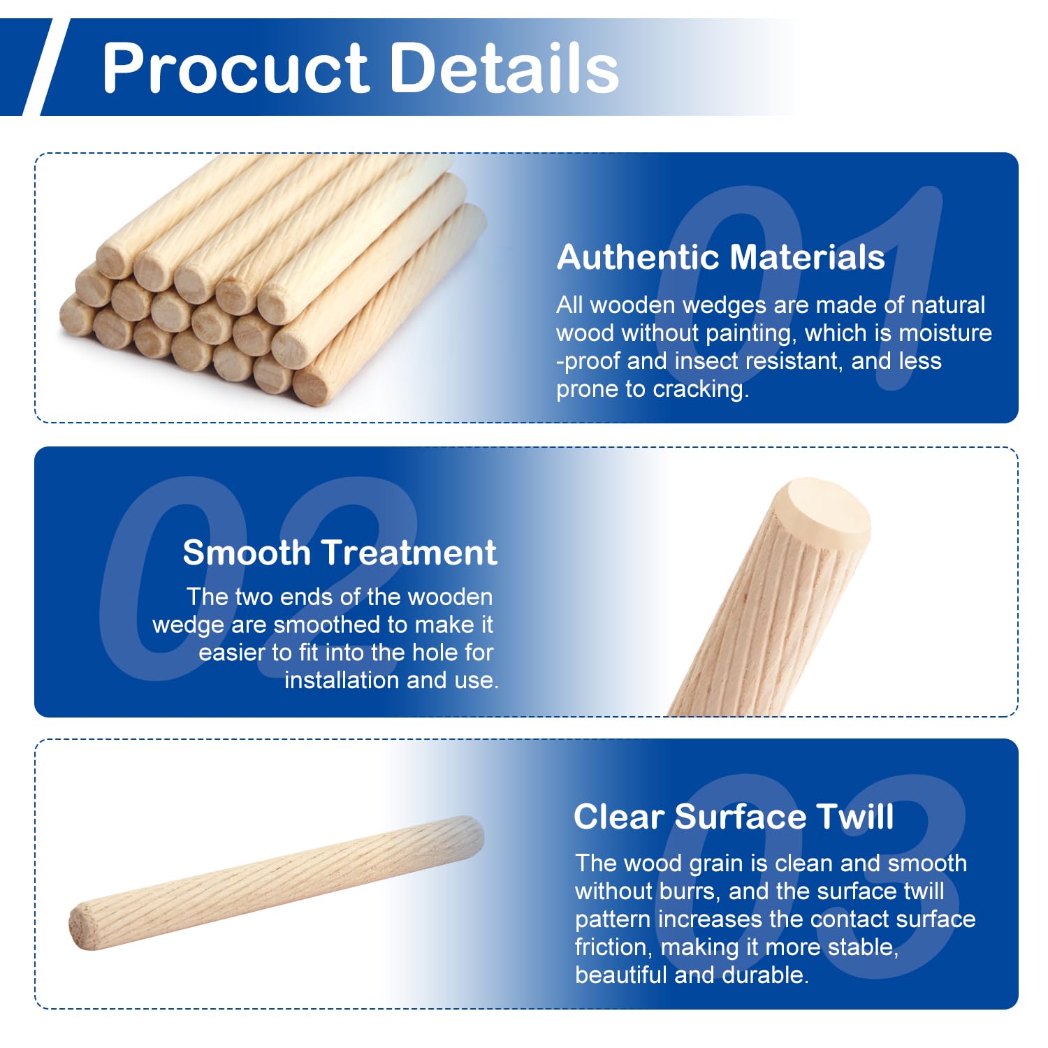 MroMax 50Pcs 8 x 30mm Wooden Dowel Pins, Approx 5/16" x 1-3/16" Wood Kiln Dried Fluted Beveled Hardwood Twill Dowel Pin for Furniture DIY Projects Shelves (Twill Grooved, Metric) - Image 4