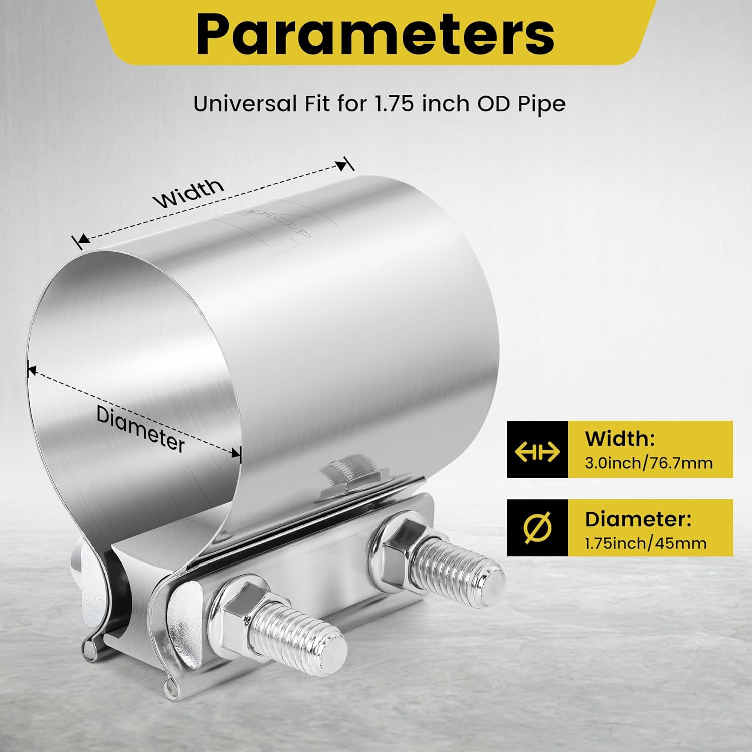 ZEHCLP 2 Pcs 1.75 inch Exhaust Clamp 1 3/4 Butt Joint 304 Stainless Steel Band Clamp Sleeve Couple Catalytic Converters,Muffler (2, 1.75 inch) - Image 2