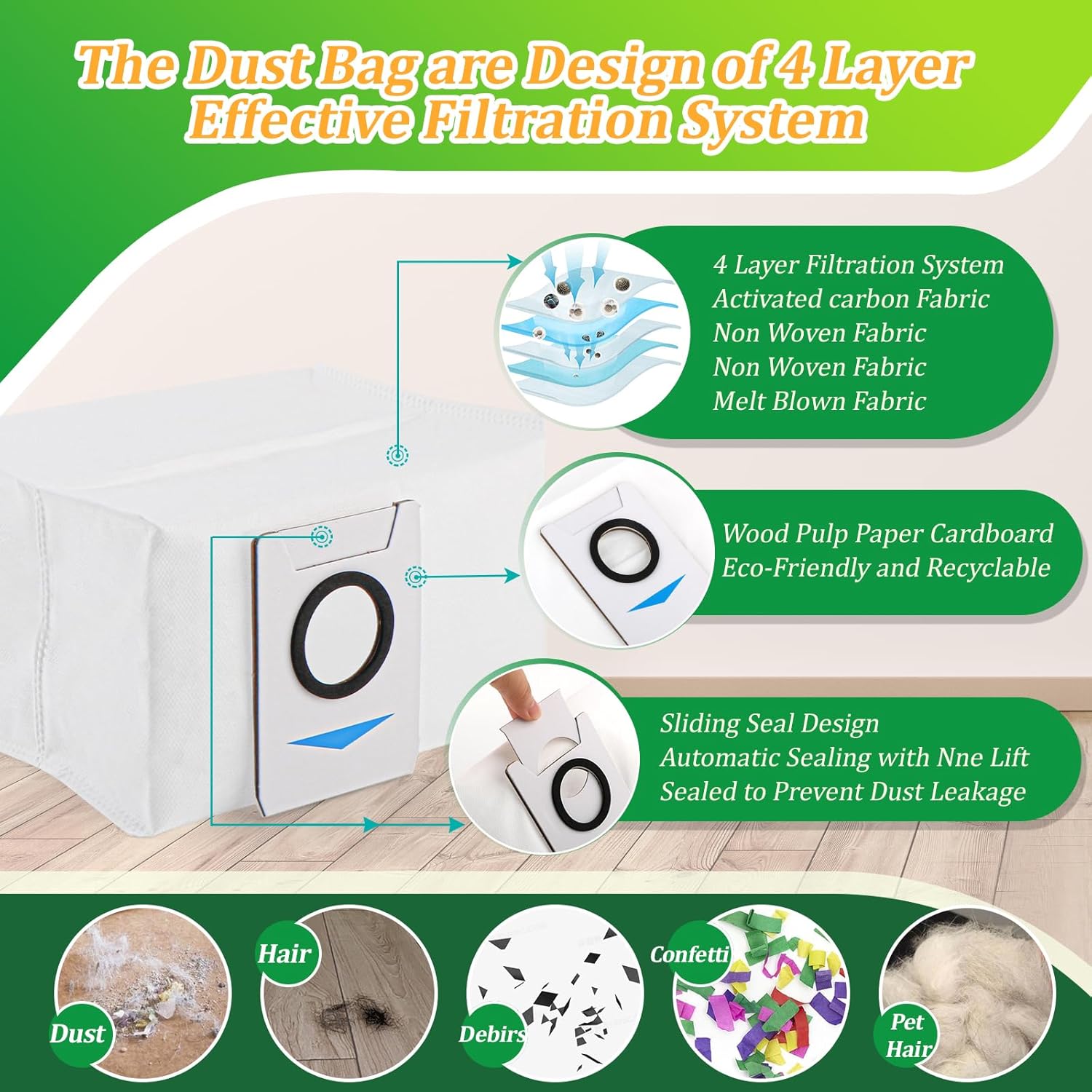 Replacement Parts for ECOVACS DEEBOT T20 Omni/T20 Max/ T20 Pro /T20e Omni Accessories Kit with 1 Rubber Brush,4 Dust Bags,4 Hepa Filters,4 Mop Pads,6 Side Brushes Vacuum Cleaner Set Accessories - Image 3
