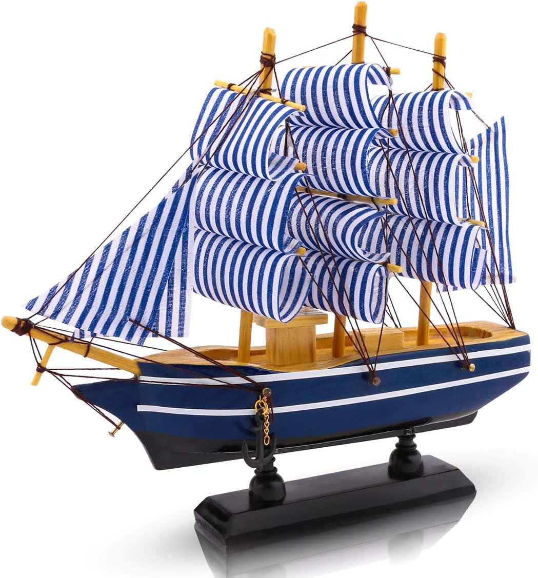 Dedoot Sailboat Model Decor, Wooden Sailing Boat Nautical Decor 7"x8" Model Ship for Ocean Theme Party and Room Decoration, Photo Props - Image 2