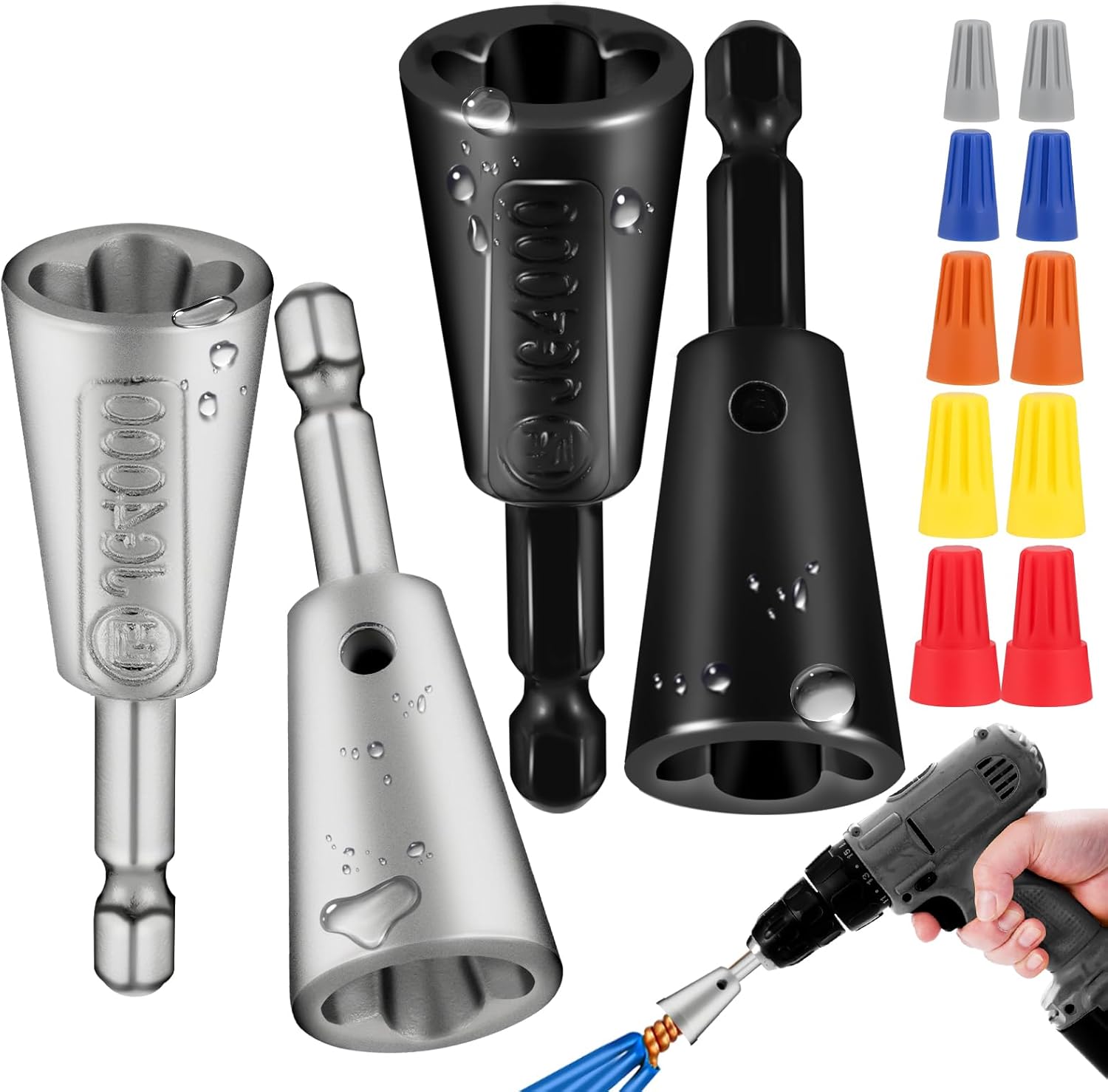 4 Pcs Multifunctional Wire Twister Tool for Drill, Lightweight Wire Nut Twister Compatible with 8 to 24 Awg and 2 to 7 Ways Effortlessly, Wire Nut Twister for Drill for Electrical Power Drill
