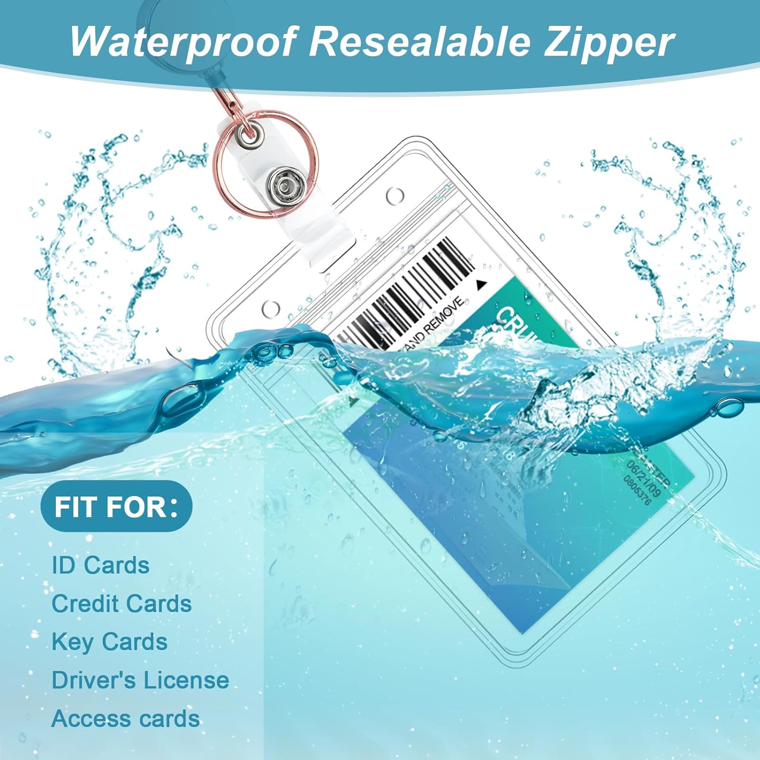 3 Pack Retractable Badge Reel Lanyard with 6 Pcs Waterproof ID Holder Retractable Stainless Steel Badge Reel Lanyard with ID Holder for Girl Women Teacher Adults (Black, Silver, Rose Gold) - Image 6