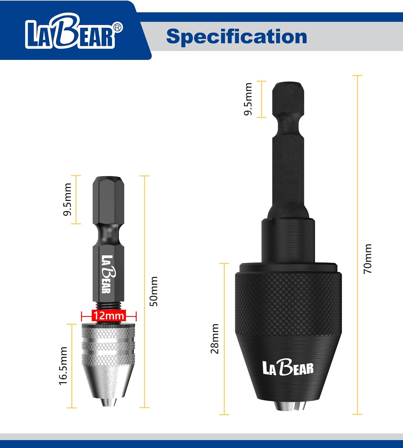 LABEAR - Drill Chuck Keyless Mini Adapter ¼ Inch Hex Shank | 0.3-3.2mm Capacity for Micro Drill Bits For Cordless Screwdrivers, Drills, and Power DIY Tools - Image 2