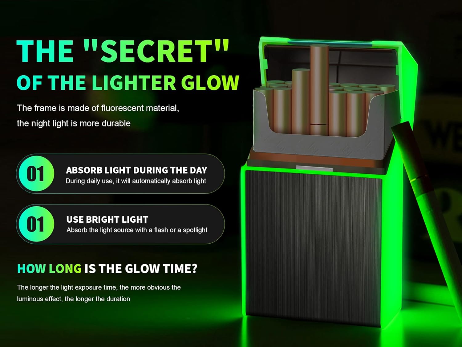 x-lighter XL207A Glowing Cigarette Case, Smell-Proof, Moisture-Proof Holder Box with USB Rechargeable Lighter for 20pcs 84MM King Size, Father's Day Gift for Men dad - Image 3