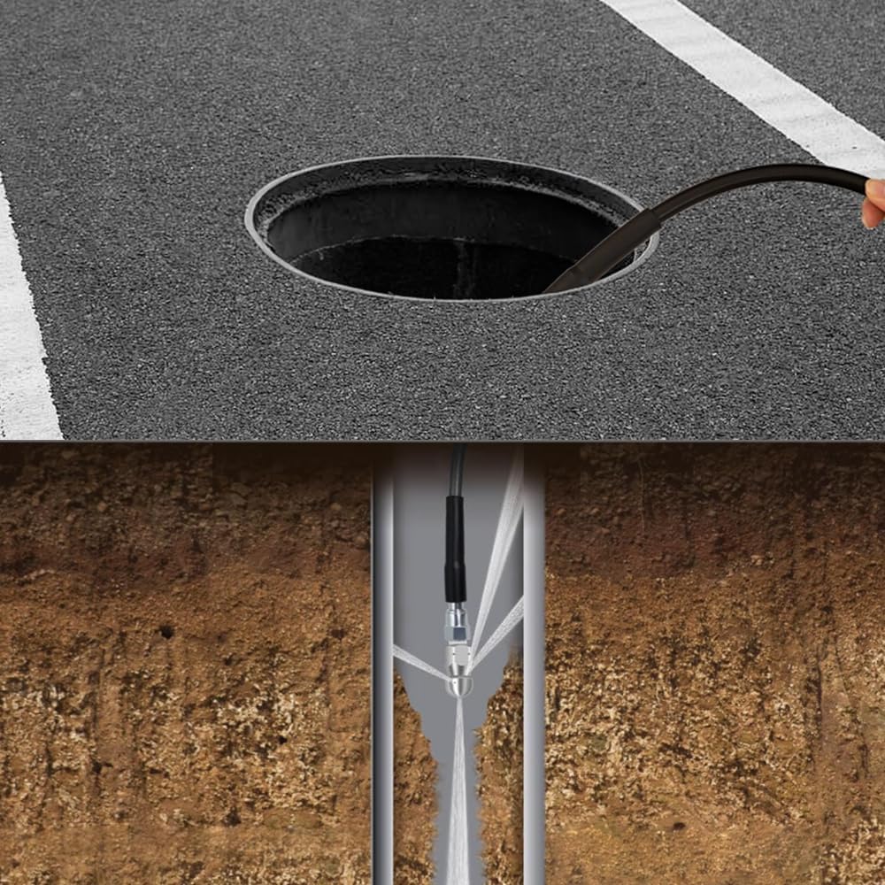 Sewer Jetter Kit for Pressure Washer 100FT,Drain Cleaner Hose 1/4 Inch NPT Corner, Rotating and Button Nose Sewer Jetting Nozzle Kit Waterproof Tape Pearl Corsage Pin and Spanners,5800PSI - Image 7