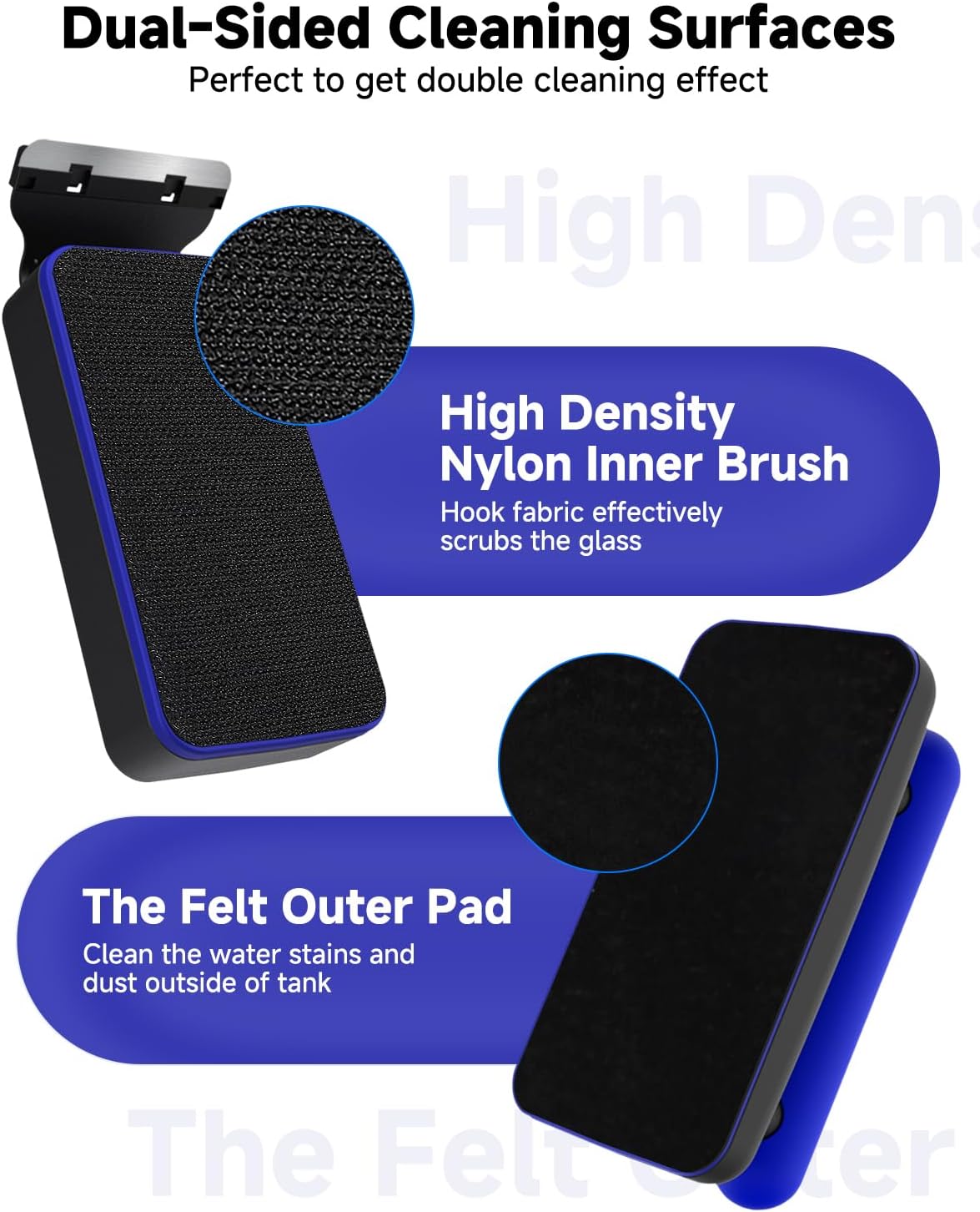 AQQA Magnetic Aquarium Fish Tank Glass Cleaner, Dual-Blades Algae Scraper Glass Cleaner Scrubber, Double Side Floating Aquarium Magnetic Brush for 0.4-1.0 Inch Thick Glass Aquariums Tank (XL) - Image 3