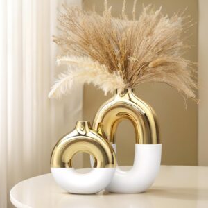 White and Gold Ceramic Vase Home De...