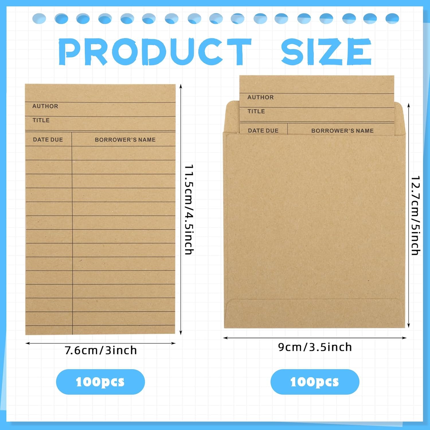 200Pcs Vintage Library Pockets and Cards, Brown Library Check out Cards Library Card Pocket Envelopes for School Office Public Library Books - Image 2