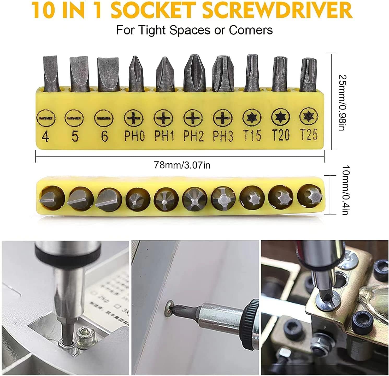 Flexible Drill Bit Extension Set, 105° Right Angle Drill Attachment, 1/4 3/8 1/2In Hex Shank Impact Driver Socket Adapter Rotatable Socket, Bendable Drill Bit Extension Screwdriver Bit - Image 7