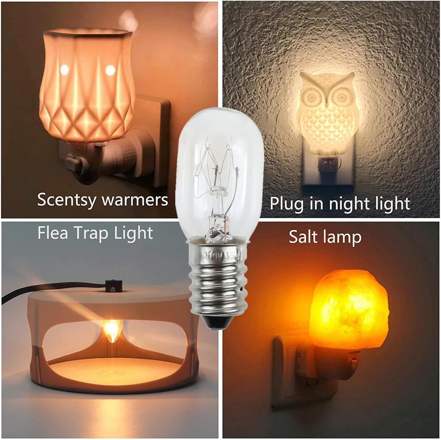 E12 T20 Salt Lamp Bulbs -15 Watt Light Bulbs for Scentsy Wax Warmer-2700K Warm White, E12 Candelabra Base for Himalayan Salt Rock Lamps & Baskets, Scentsy Plug-in Wax Warmers, Night Lights -12PACK - Image 4