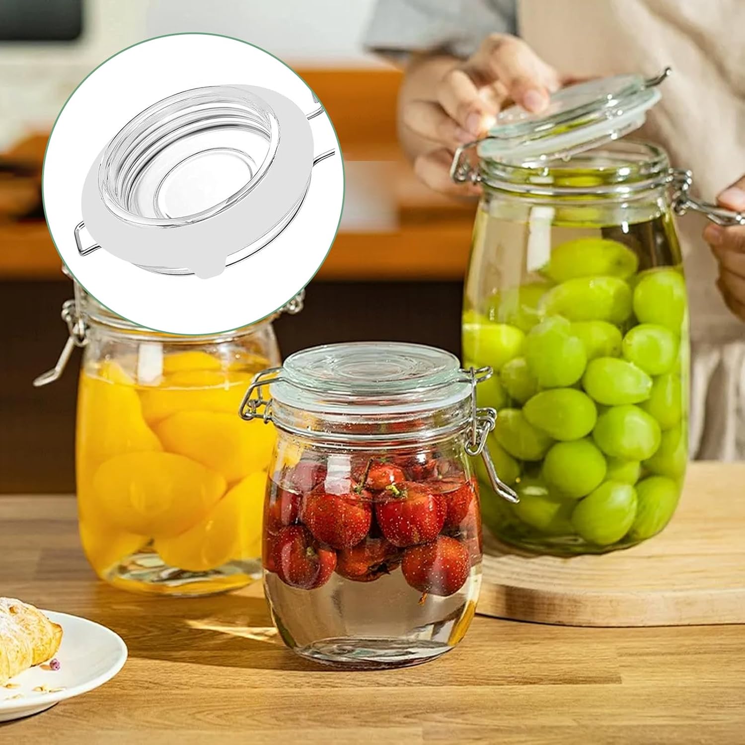 3.75" Silicone Jar Gaskets Rubber Seals Rings - 6 PCS White & Orange Silicone Gasket for Glass Jars, Airtight Rubber Leakproof Gasket Sealing Rings Replacement for Mason Jars Jar Lids - Image 6