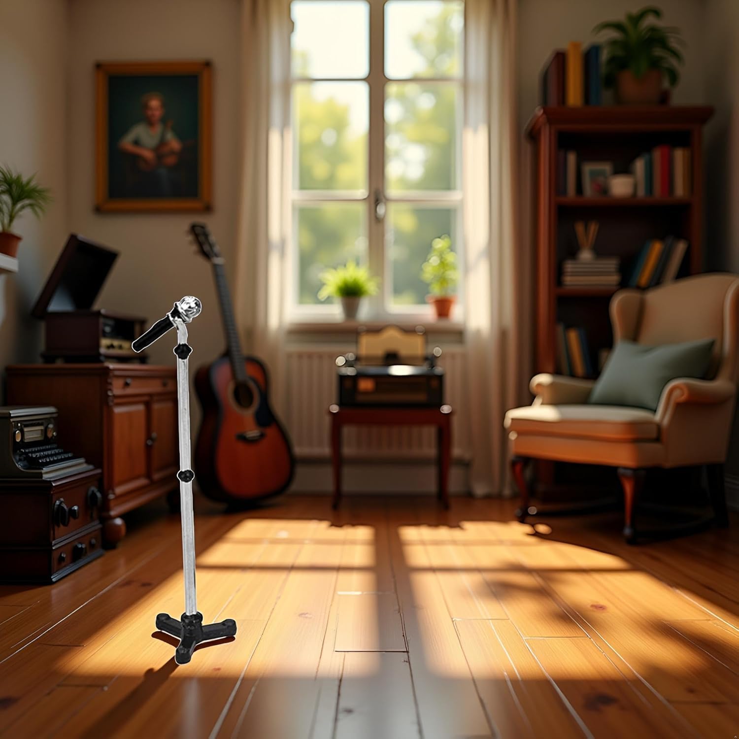 2Pcs Black Dollhouse Decoration Accessories, 1:12 Dollhouse Miniature Scene Model Microphone with Stand Play Toy, Decortion, Dollhouse Furniture, Doll's Microphone (90 x 18 mm) - Image 3