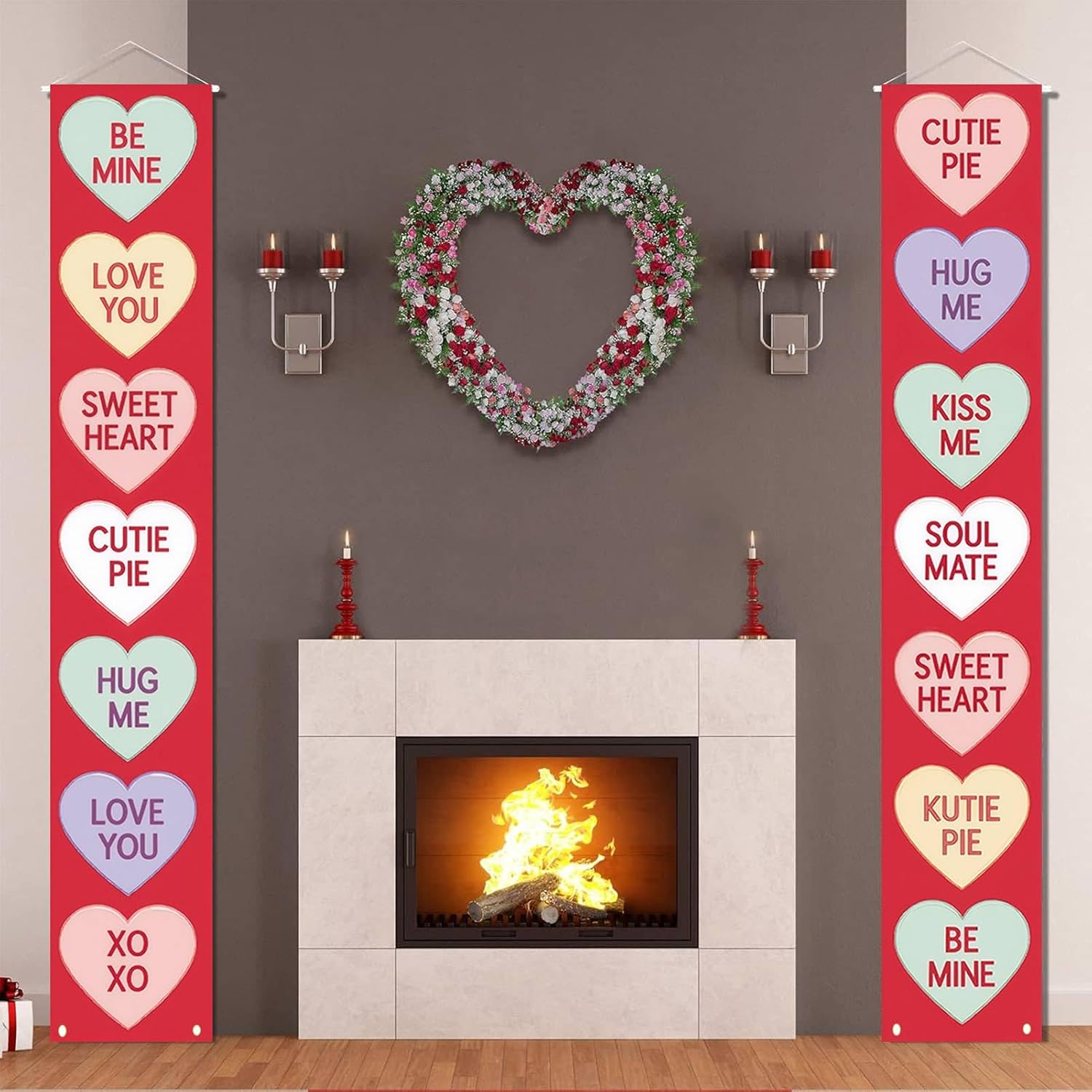 2 Pcs Conversation Hearts Valentines Door Decorations Banner Pink Valentines Day Hanging Door Banner Gathering Signs for Valentines Party Indoor Outdoor Supplies - Image 6