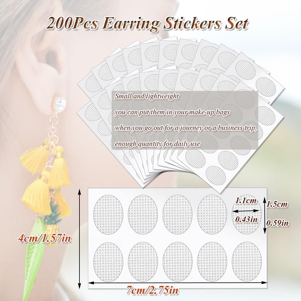 Earring Stickers for Split Earlobes, 200 Pcs Earring Support Patches for Heavy Earrings Reinforcement Ear Stickers Earring Backs for Droopy Ears Large Earring Stabilizers Stickers Clear (200PCS Clear) - Image 3