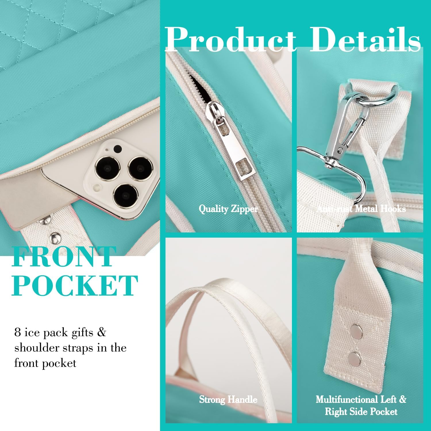 Lunch Bag Women Insulated Lunch Box for Adults - Leakproof Large Purse Lunch Tote Bags for Women with Adjustable Shoulder Strap Zipper Side Pockets for Work - Image 6