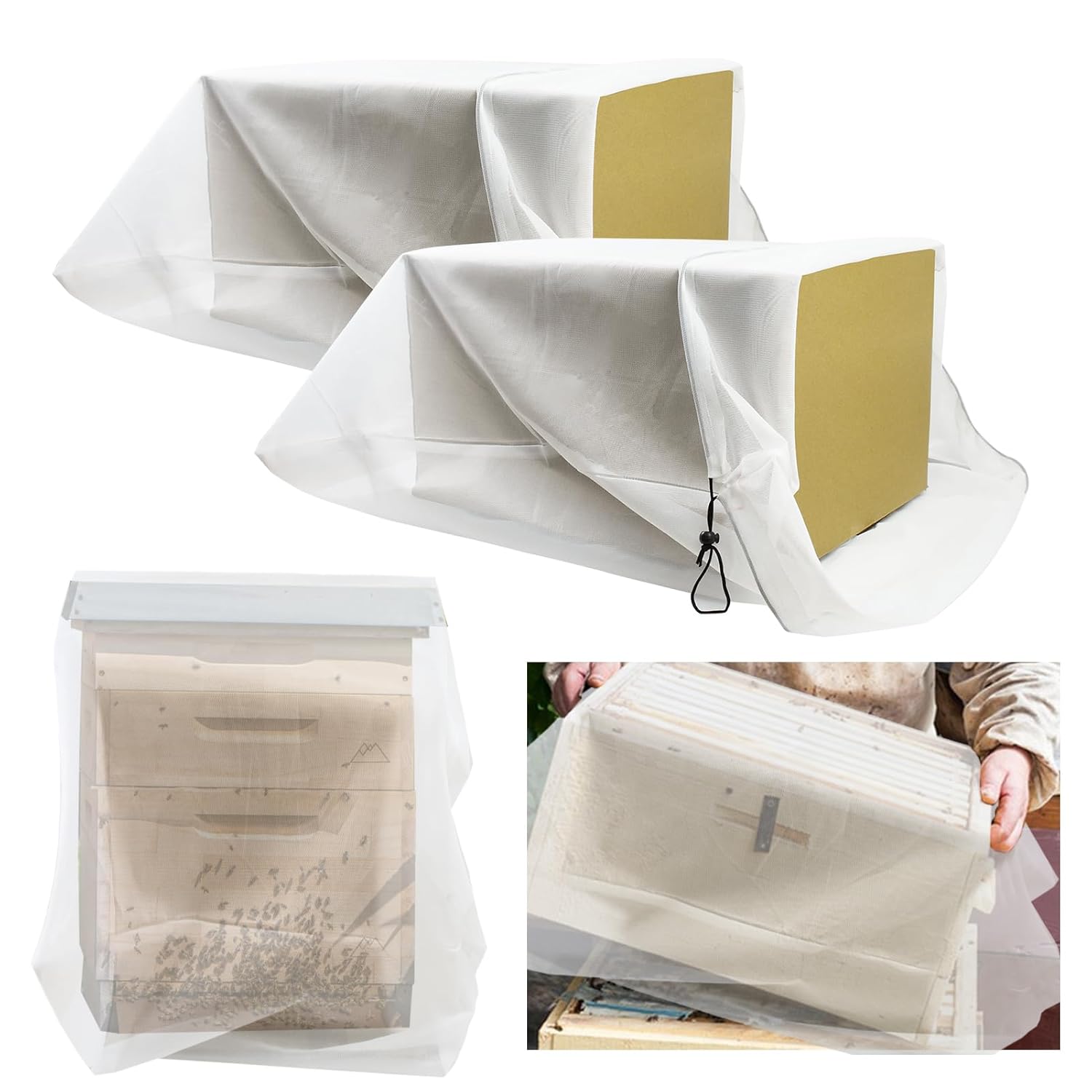 2 Pack Beehive Mesh Transport Bag, 35 × 37 Inch Breathable Bee Hive Nuc Box Package Net Bag with Drawstring Beekeeping Supplies for Beekeeping Starter Transport Bee Box
