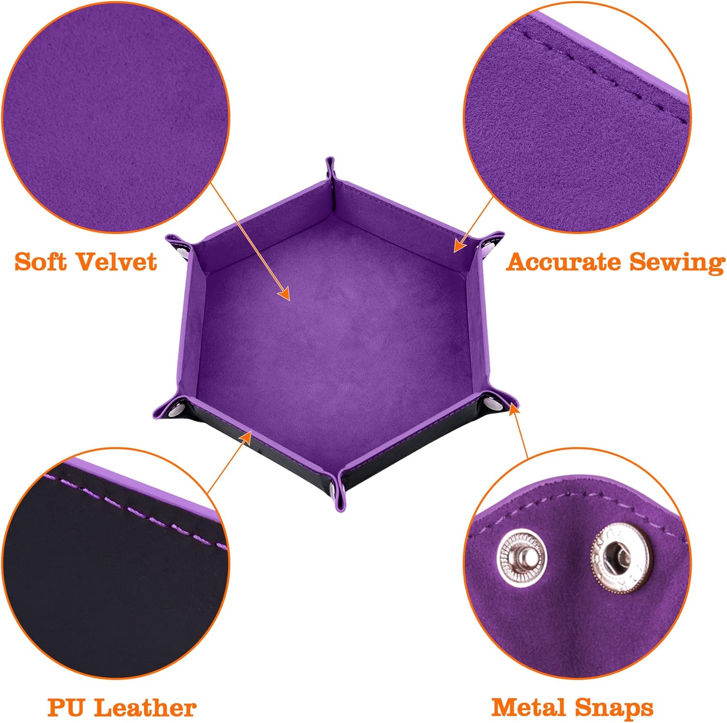 SIQUK 2 Pieces Dice Tray PU Leather Dice Trays Portable Folding Hexagon Dice Roller Tray for Dice Games Like RPG, DND and Other Table Games (Dark Green, Violet) - Image 3