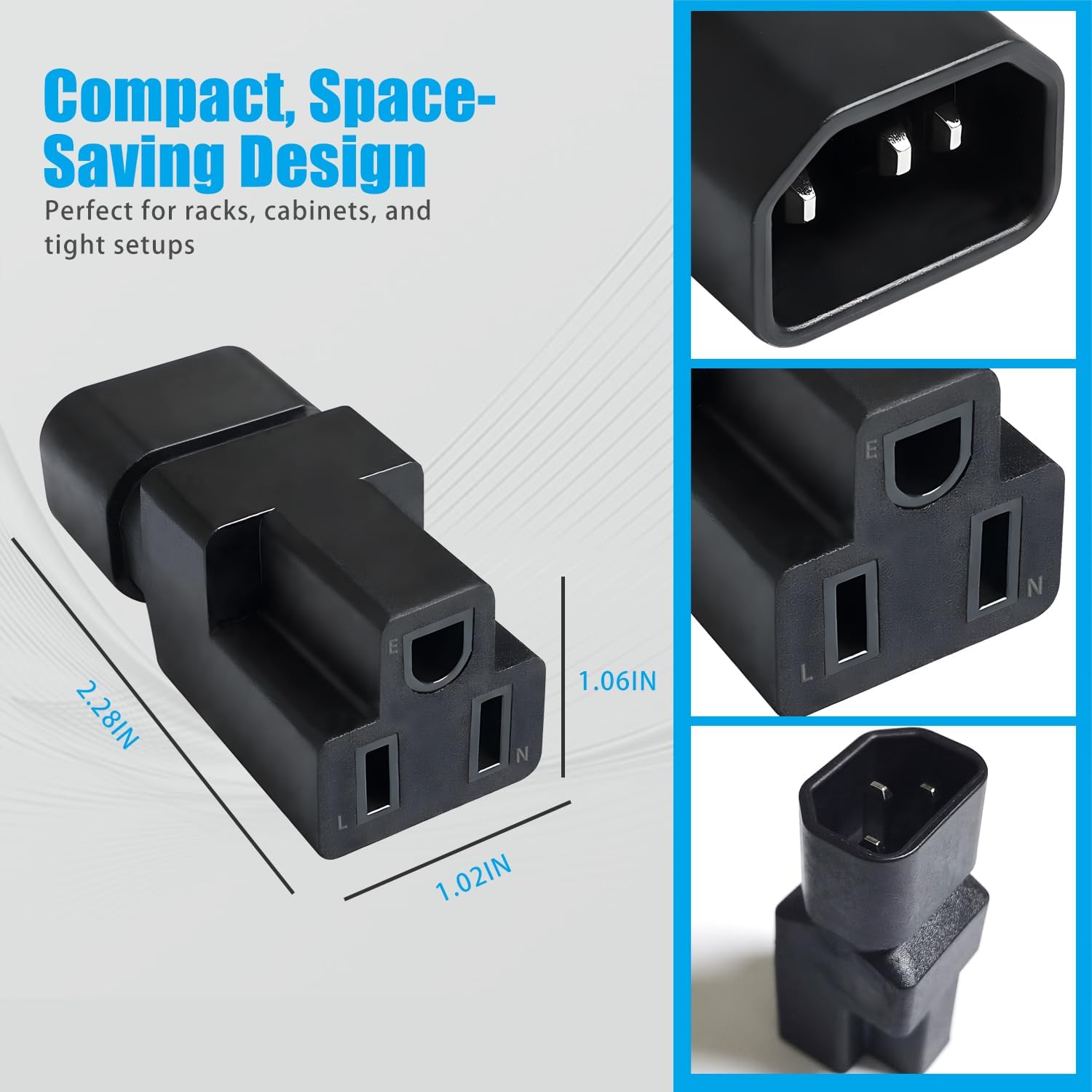 2 Pack IEC320 C14 Male to Nema 5-15R PDU USA UPS Extension Power Plug Adapter,IEC C14 Male Plug to Nema 5-15R US 3 Pin Female Power Adapter Connector - Image 2