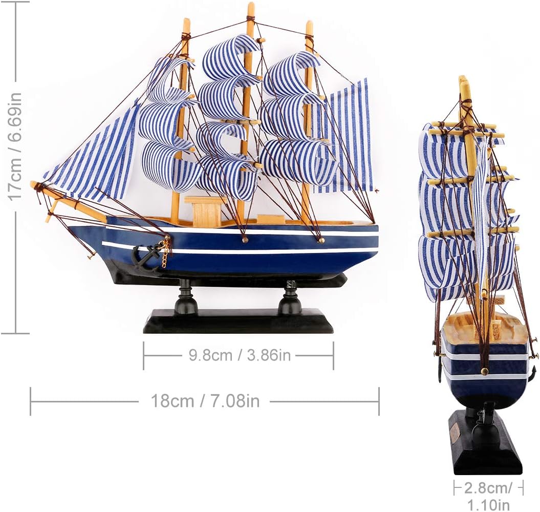 Dedoot Sailboat Model Decor, Wooden Sailing Boat Nautical Decor 7"x8" Model Ship for Ocean Theme Party and Room Decoration, Photo Props - Image 3