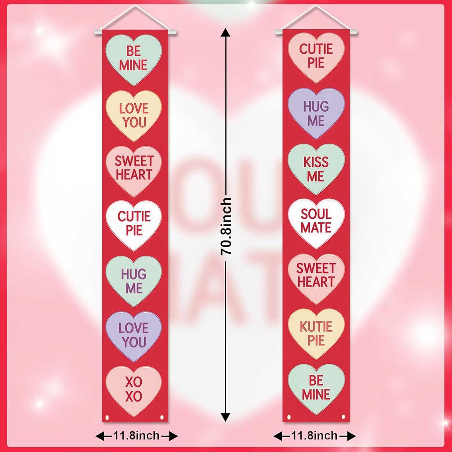 2 Pcs Conversation Hearts Valentines Door Decorations Banner Pink Valentines Day Hanging Door Banner Gathering Signs for Valentines Party Indoor Outdoor Supplies - Image 5
