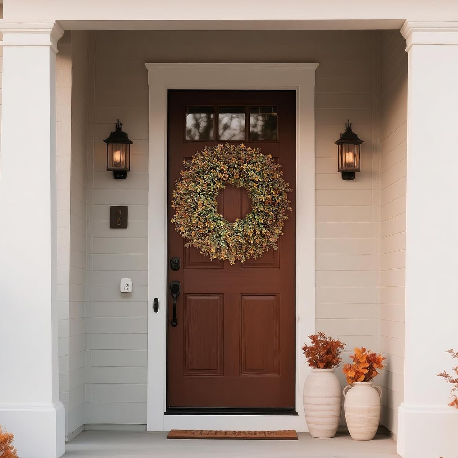 26'' Large Fall Wreath for Front Door, Porch, Window- Artificial Boxwood Leaves Outdoor Autumn Wreath for Home, Farmhouse Wall Thanksgiving Day Harvest Festival Decor - Image 2