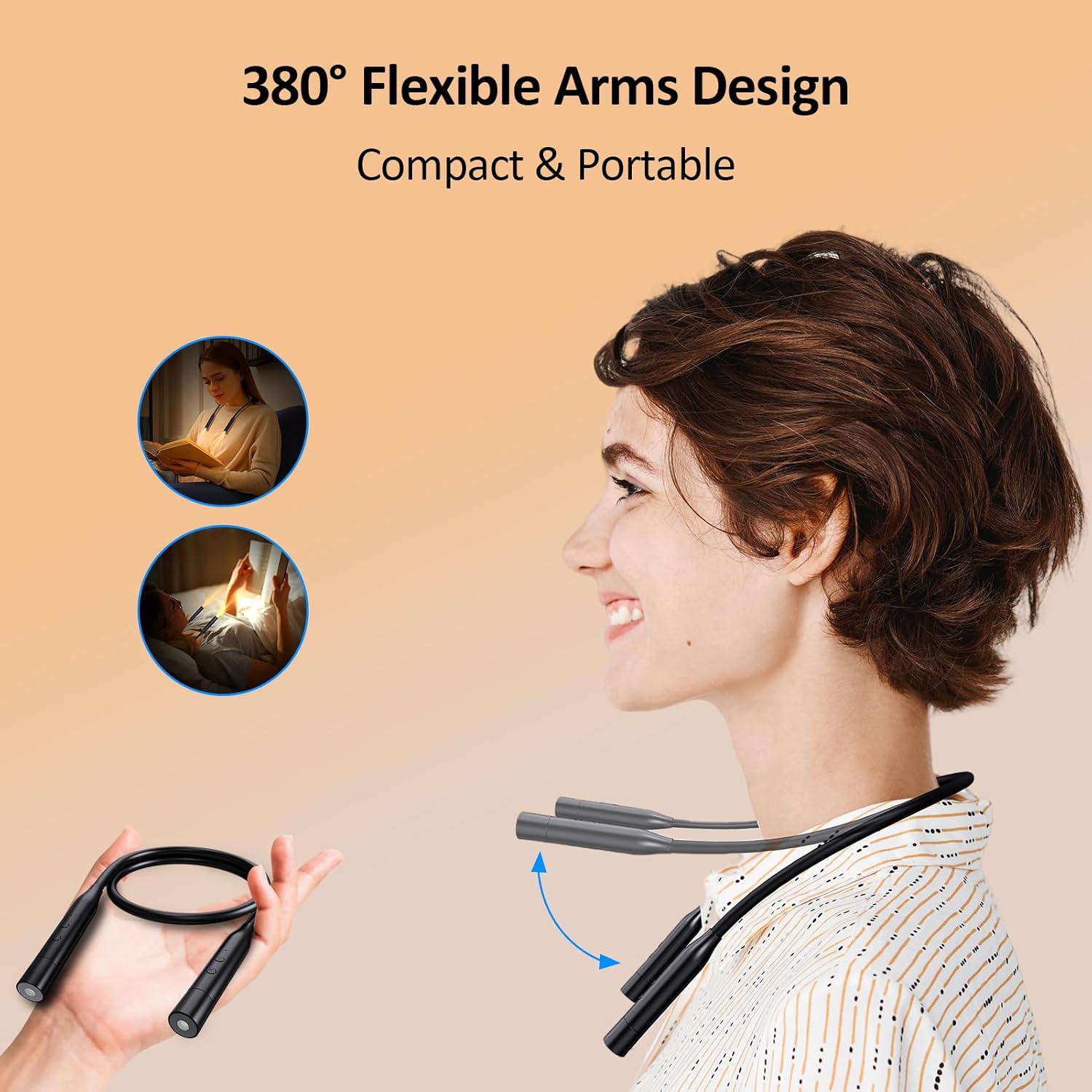 fansitc 2 Pcs LED Neck Reading Lights, Book Light for Reading in Bed, 3 Colors, 3 Brightness Levels, 380° Rotating Neck Light Rechargeable, 80 Hrs Runtime for Reading, Knitting, Crafting, Repairing - Image 2