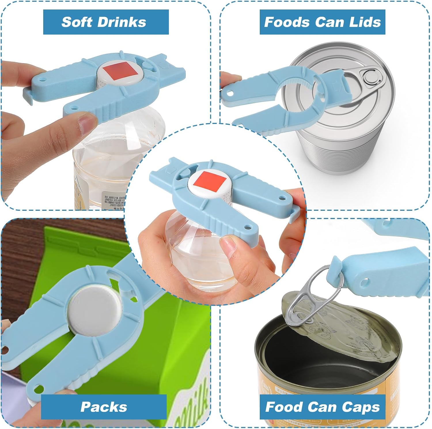 Yuanchu 4 Pcs Plastic Bottle Cap Openers, 3 in 1 Water Bottle Opener Multi-Purpose Soda Can Opener Pull Tab Opener for Arthritic Hands Seniors - Image 2