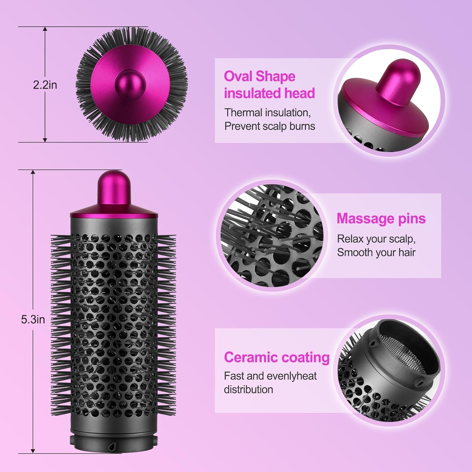 PUREGUST Round Brush Attachment for Dyson Air wrap Oval Round Volumizing Brush for Dyson Airwrap Accessories, Rose - Image 7