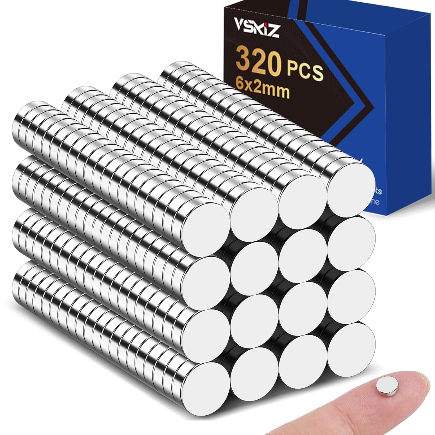 VSKIZ 320Pcs Small Neodymium Magnets, 6x2mm Small Rare Earth Magnet Mini Magnets for Whiteboard, Office, School