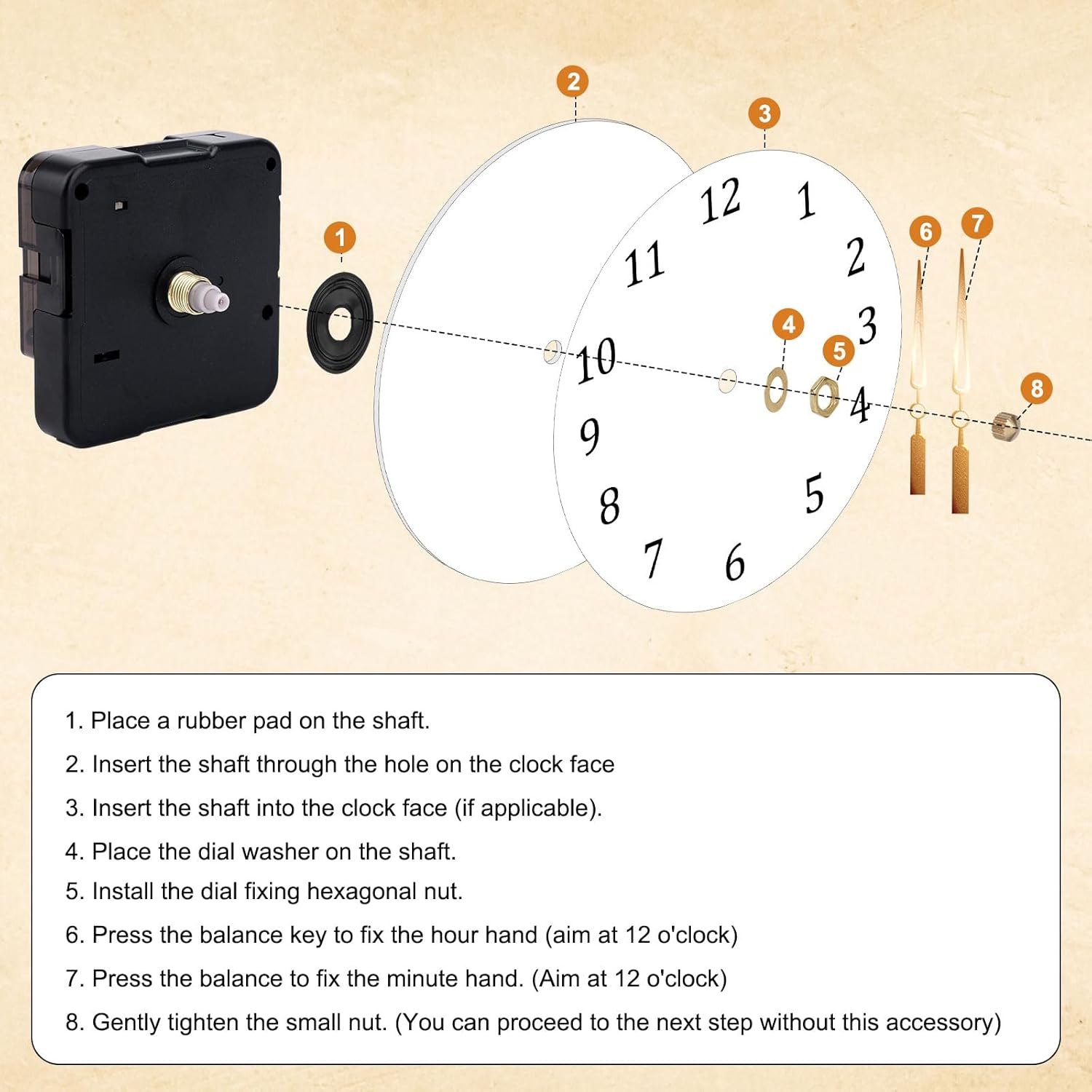 Quartz Clock Mechanism Replacement, 17/32 Inch Shaft Length Quartz Wall Clock Silent Movement Replacement Motor Battery Operated DIY Repair Parts, No Battery - Image 5