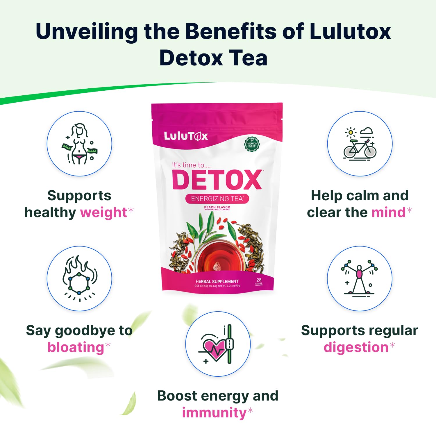 LULUTOX Detox Tea - Slimming Tea with Dandelion and Ginseng to Support Goals for Detox Cleanse, Flat Belly, Bloating, Healthy Weight and Digestive Health - Women & Men - Peach Flavor (28 Servings) - Image 4