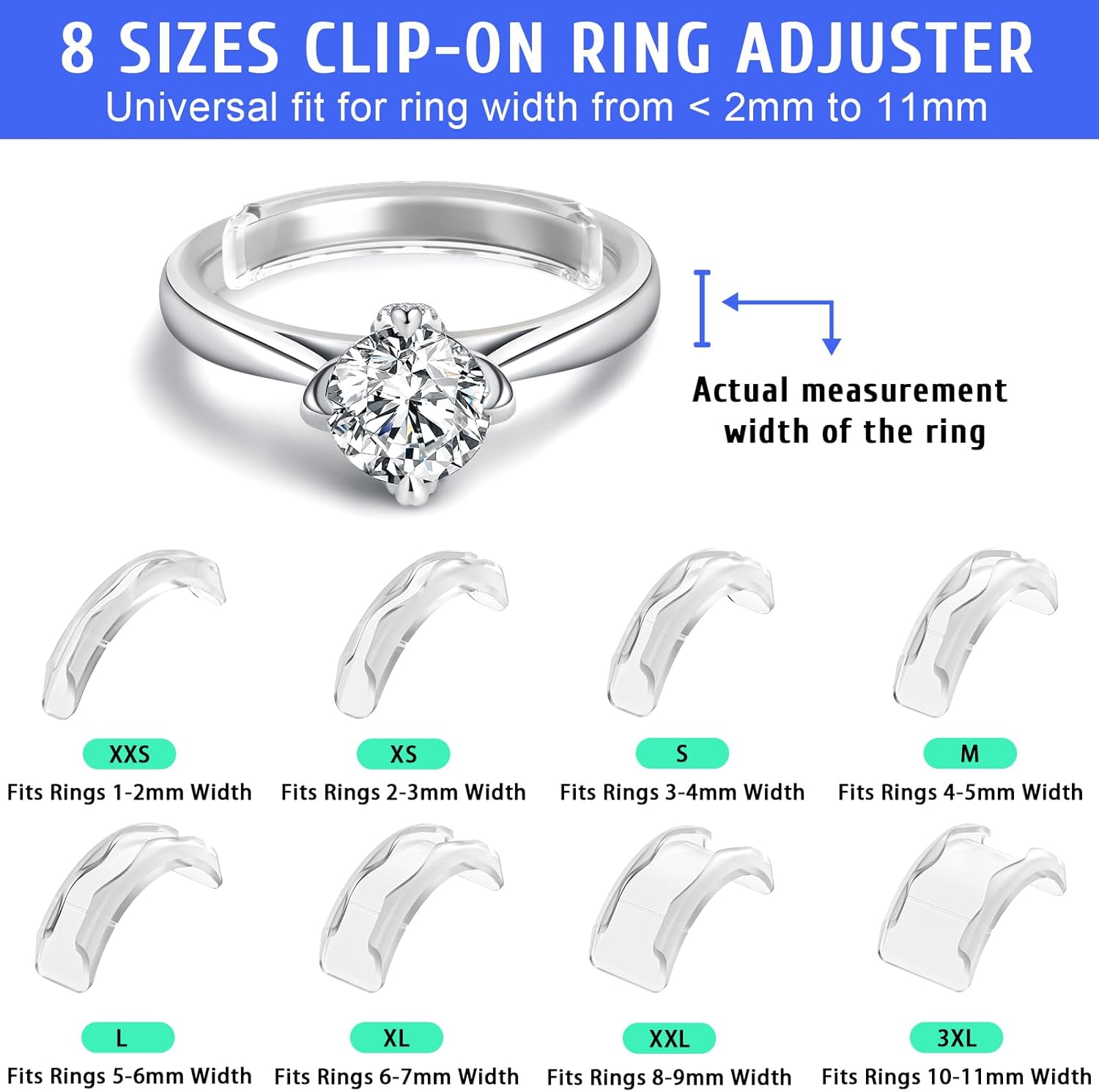 Eiito Ring Sizers & Guards for Loose Rings - Clip-Type Adjusters for Women & Men (8 Pack) - Image 2