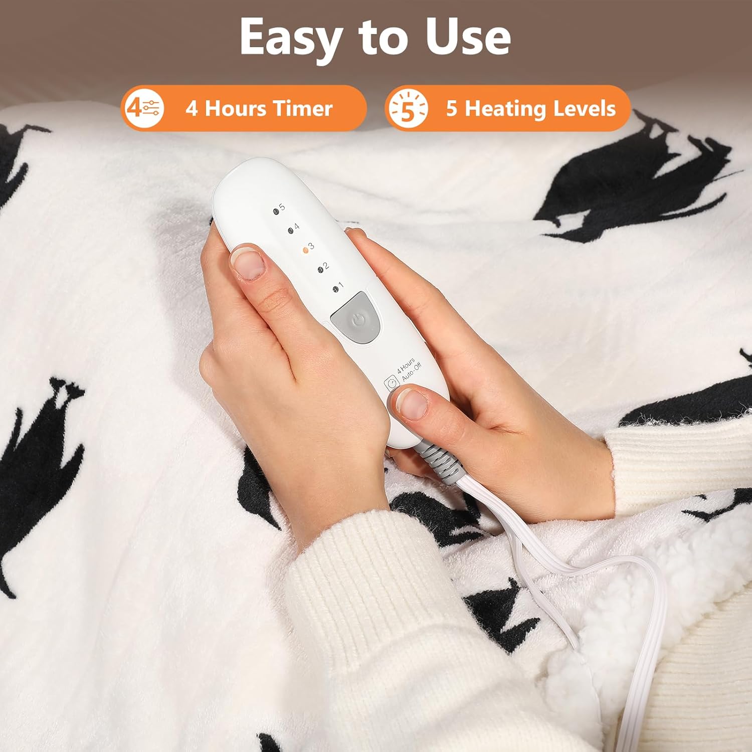 Electric Throw Blanket Heated Blanket Throw with 5 Heating Levels & 4 Hours Auto Off 50"x60" Cute Heated Throw Blanket with ETL & FCC Certification for Home Office, Machine Washable, Great Gift - Image 6