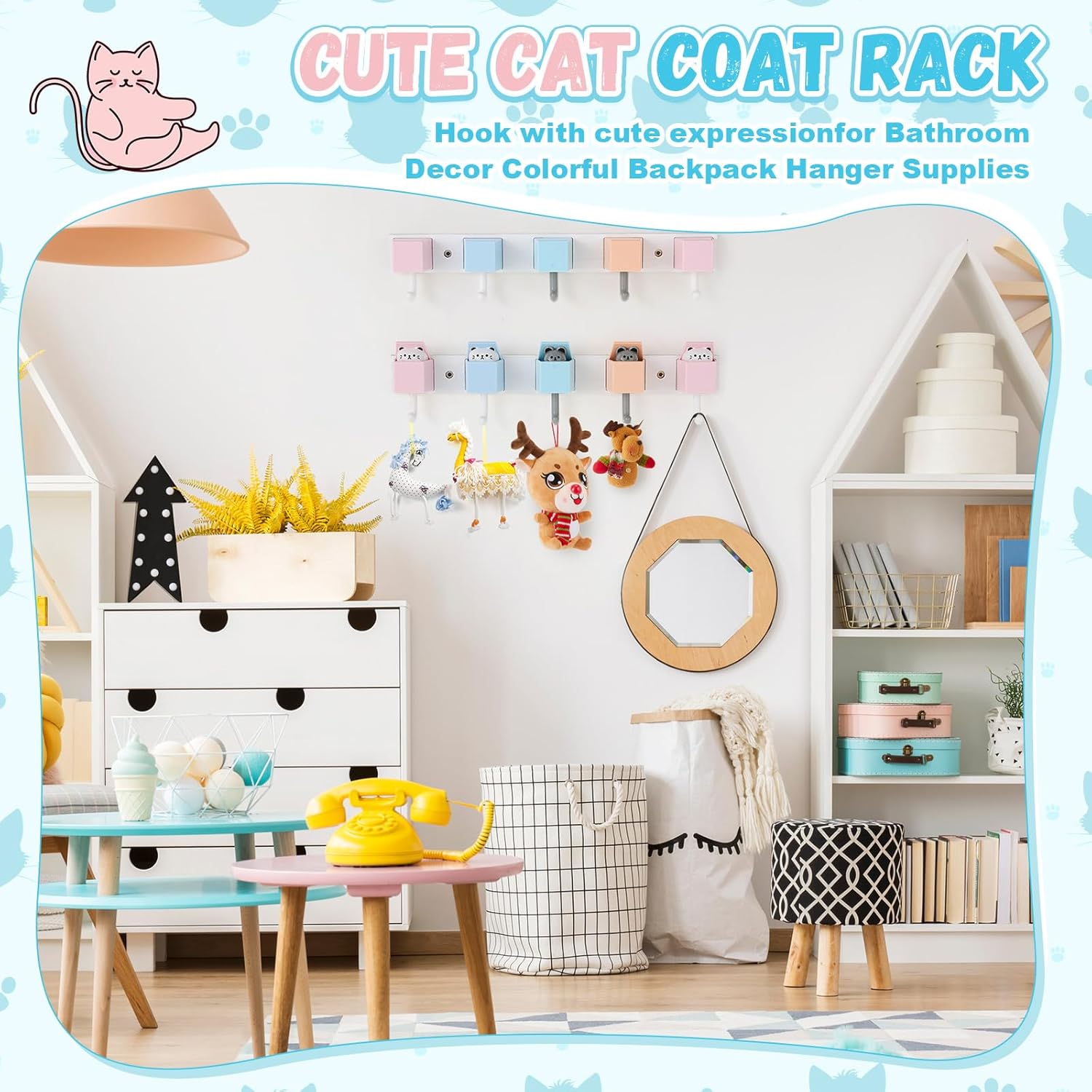 Maitys 2 Pcs Kids Coat Rack Wall Mount Kids Wall Hooks Rainbow Coat Rack Hooks for Boys Girls Toddler Cute Bathroom Decor Colorful Backpack Hanger Supplies for Clothes Hat Towel in Bedroom (Cat) - Image 4