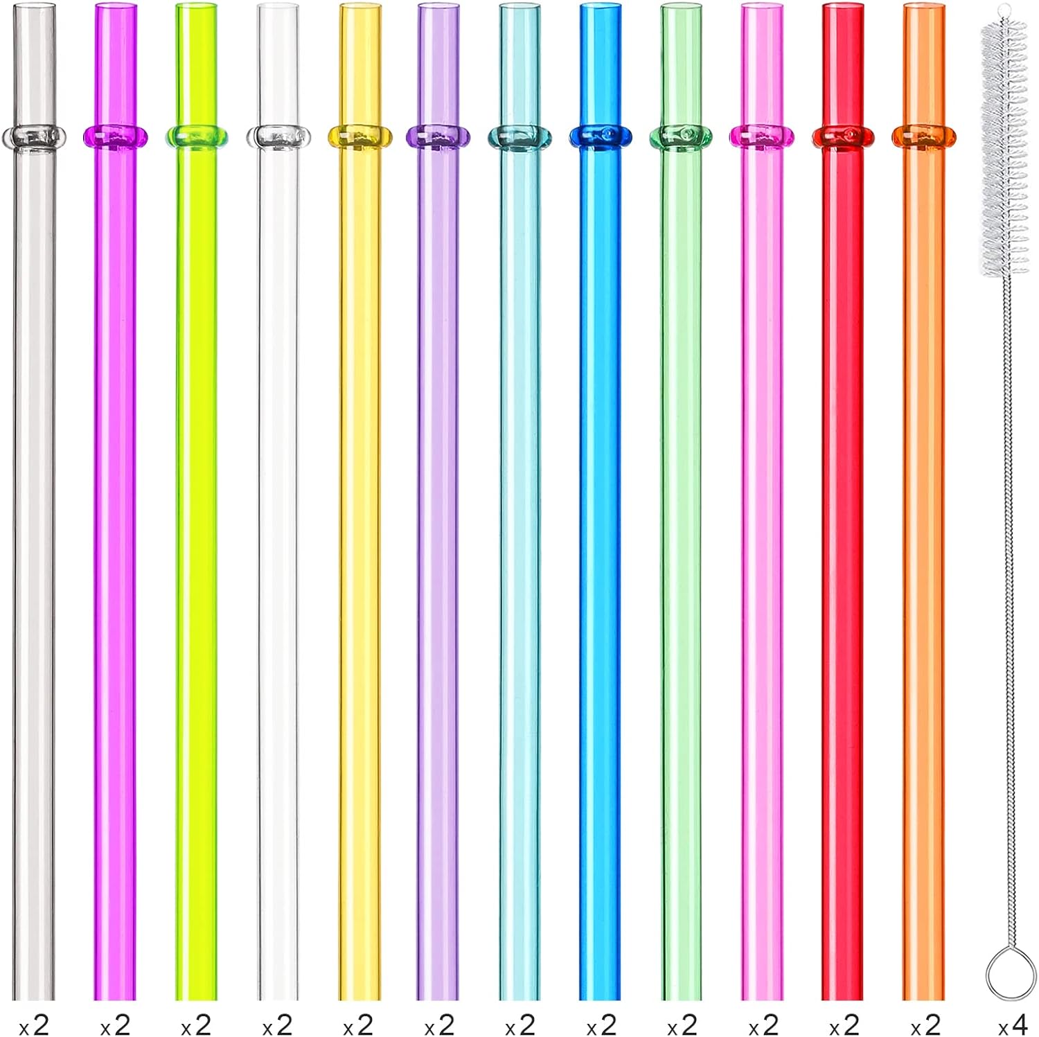 24 PCS, Reusable Straws with 4 Brushes, 10.5" Long Tritan Hard Plastic Straws, 12 Colors Translucent Replacement Drinking for 16OZ-32 OZ Tumblers, Cups, Jars, Stanley, YETI, Starbucks, BPA Free - Image 2