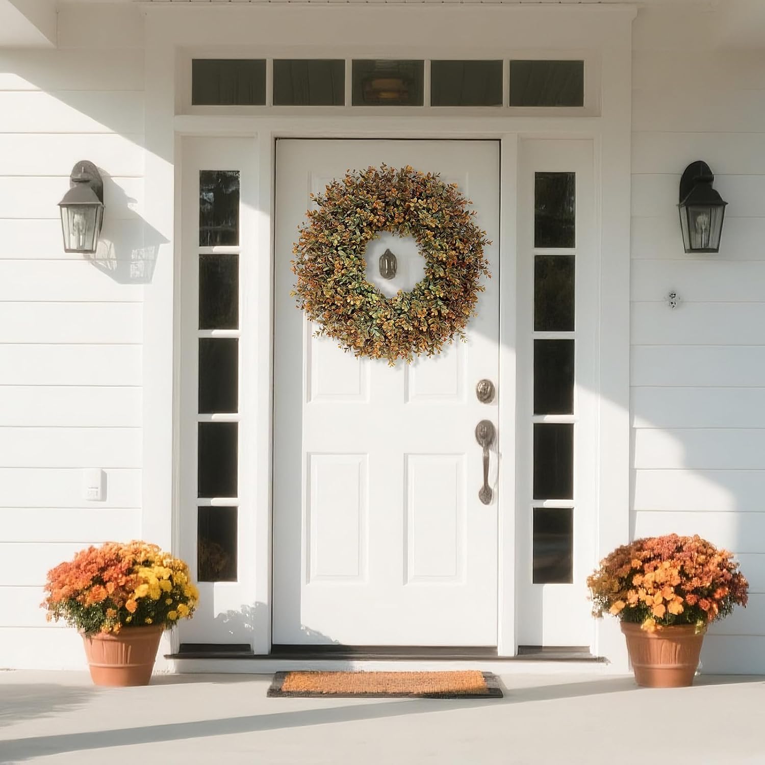 26'' Large Fall Wreath for Front Door, Porch, Window- Artificial Boxwood Leaves Outdoor Autumn Wreath for Home, Farmhouse Wall Thanksgiving Day Harvest Festival Decor - Image 9