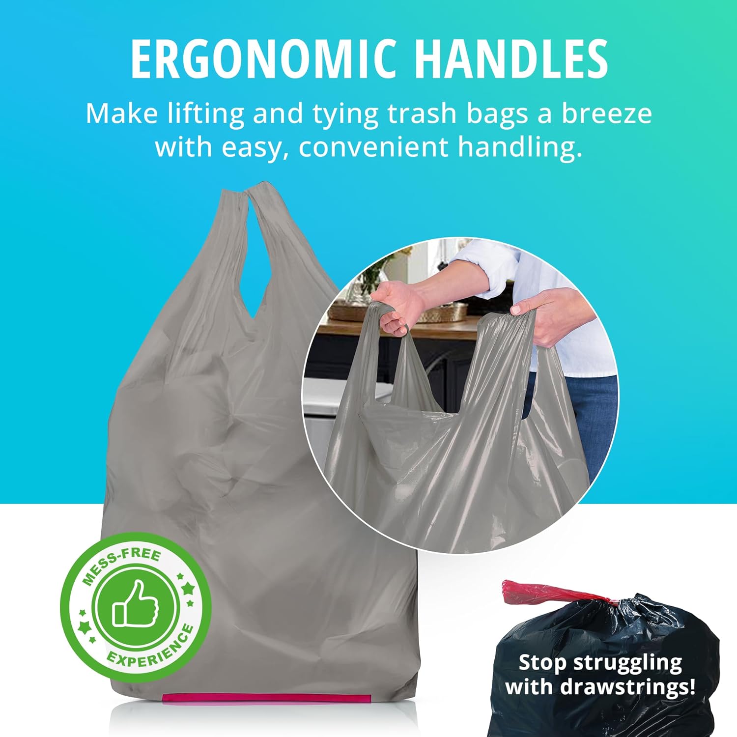 Hippo Sak - Tall Kitchen Garbage Bags with Ergonomic Handles - 13 Gallon Trash Bags Made from Recycled Ocean Bound Plastic - Super Strong and Leak Proof Tall Kitchen Trash Bags (45 Count) - Image 4
