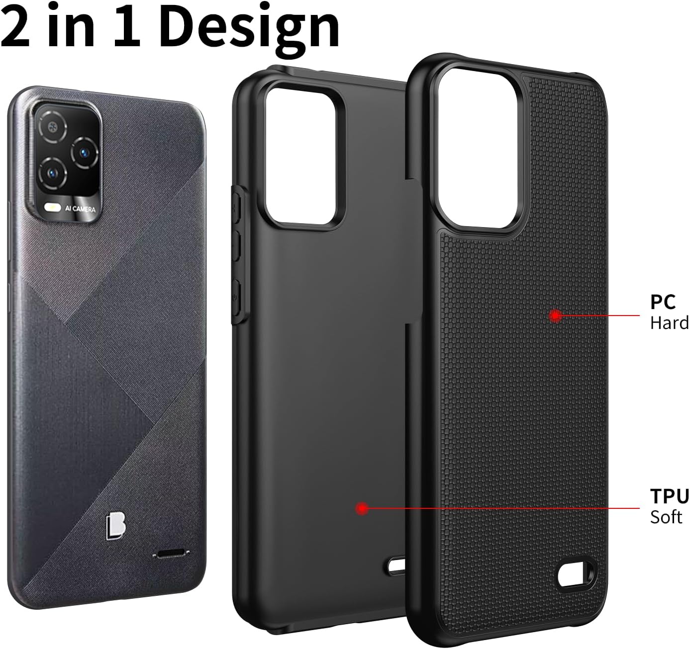 Mocotto for BLU View 5 Pro Phone Case with Tempered Glass Screen Protector,Dual Layer Heavy Duty Shockproof Protection Phone Case Cover for BLU View 5 Pro (Black) - Image 3